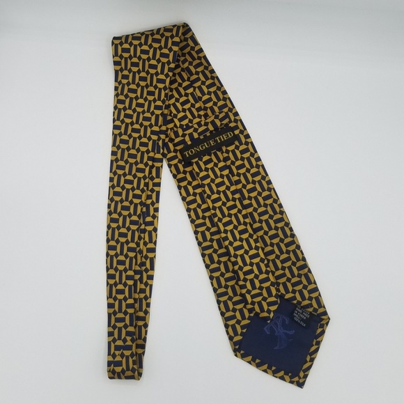 Tongue Tied Silk Blue Gold Geometric Tie - Picture 4 of 6